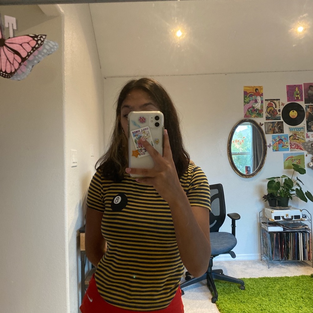 cute striped 8ball fitted shirt